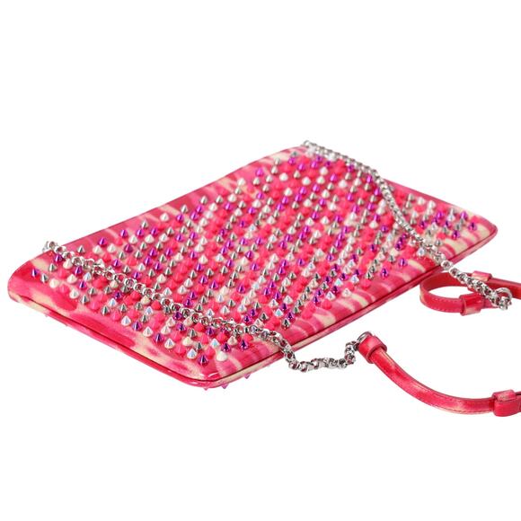 Christian Louboutin Loubiposh Clutch Bag Pink Cream Multi Patent Leather Studded - Picture 3 of 5